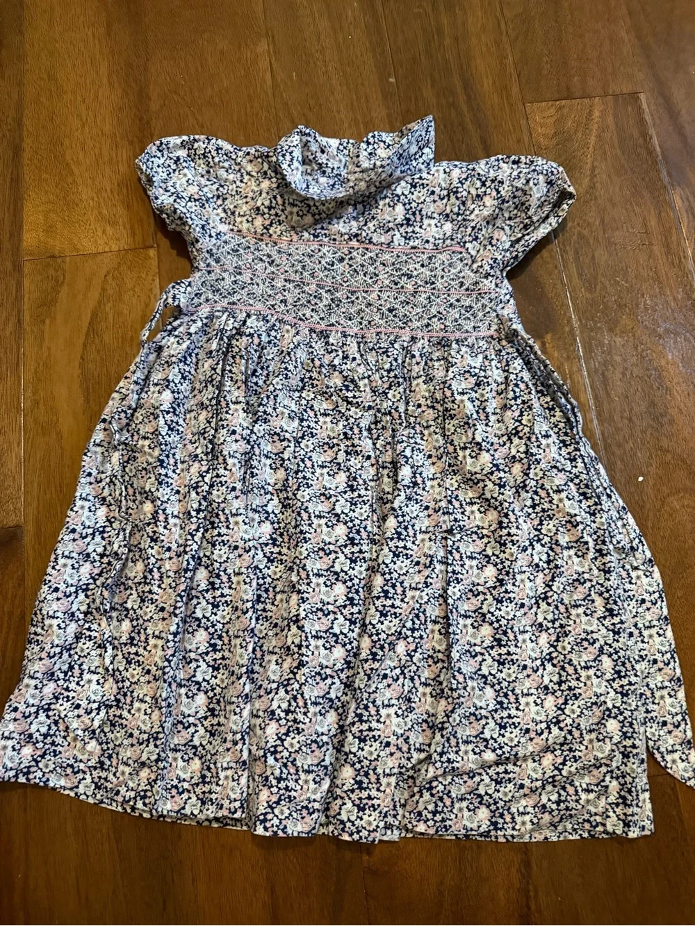 Question Everything Girls' Floral Smocked Dress in Blue and Cream